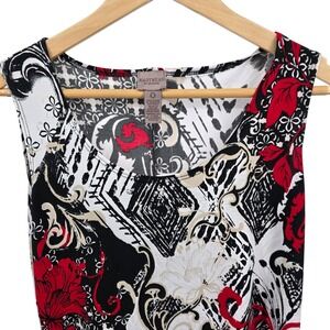 Chicos Asian Allure Marit Knee Dress Size 0 Red Black White Print Sleeveless‎